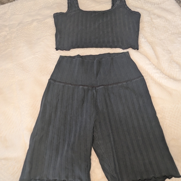 aerie Pants - aerie Ribbed High-Waist Wide Leg Pants - Black